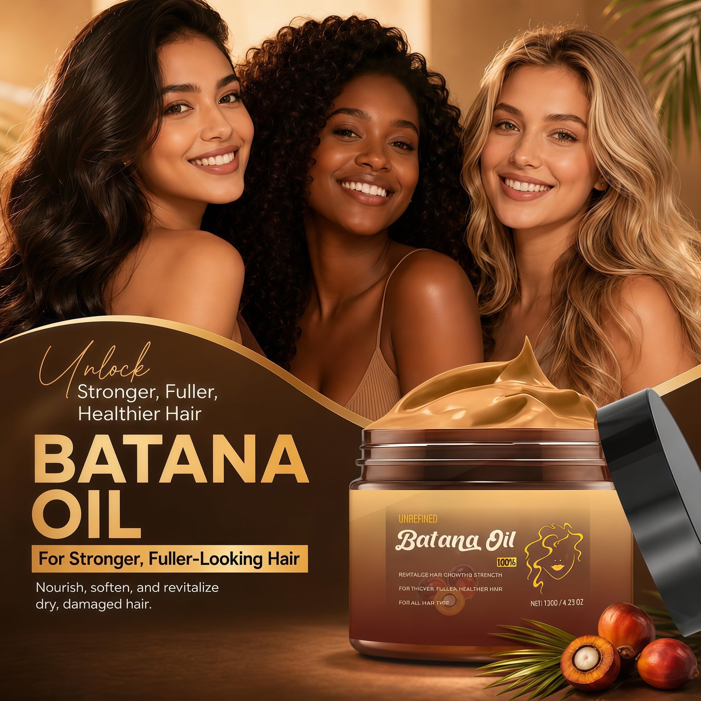 Botanic Batana Oil - 100% Unrefined Honduran Growth Blend, 120ml Jar, Vegan Cruelty-Free Haircare, Repairing Scalp Hair Strengthener for Thicker Denser Hair, Moisturizing Treatment