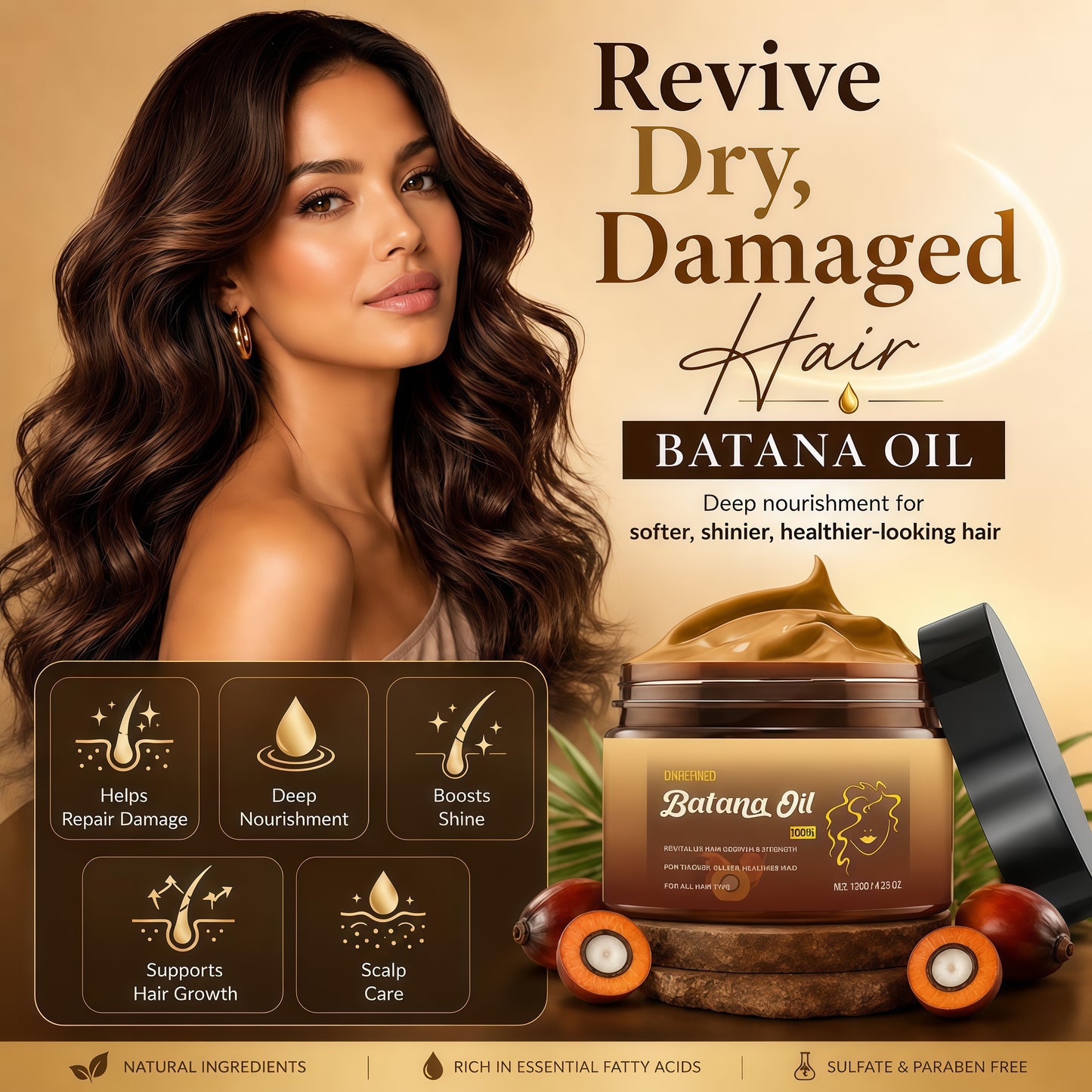 Botanic Batana Oil - 100% Unrefined Honduran Growth Blend, 120ml Jar, Vegan Cruelty-Free Haircare, Repairing Scalp Hair Strengthener for Thicker Denser Hair, Moisturizing Treatment